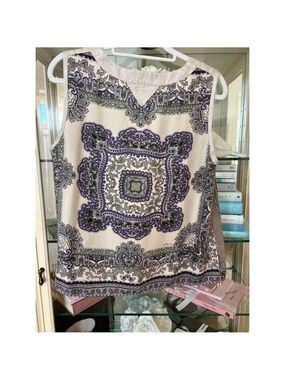Women's Etro Paisley Silk Blend Tank Top Size 10 Gray Beige Purple